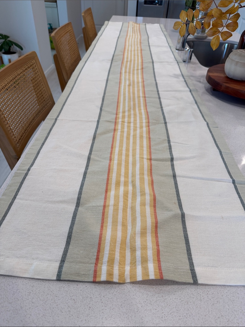 Magnolia Striped Table Runner in Yellow, Cream and Tan